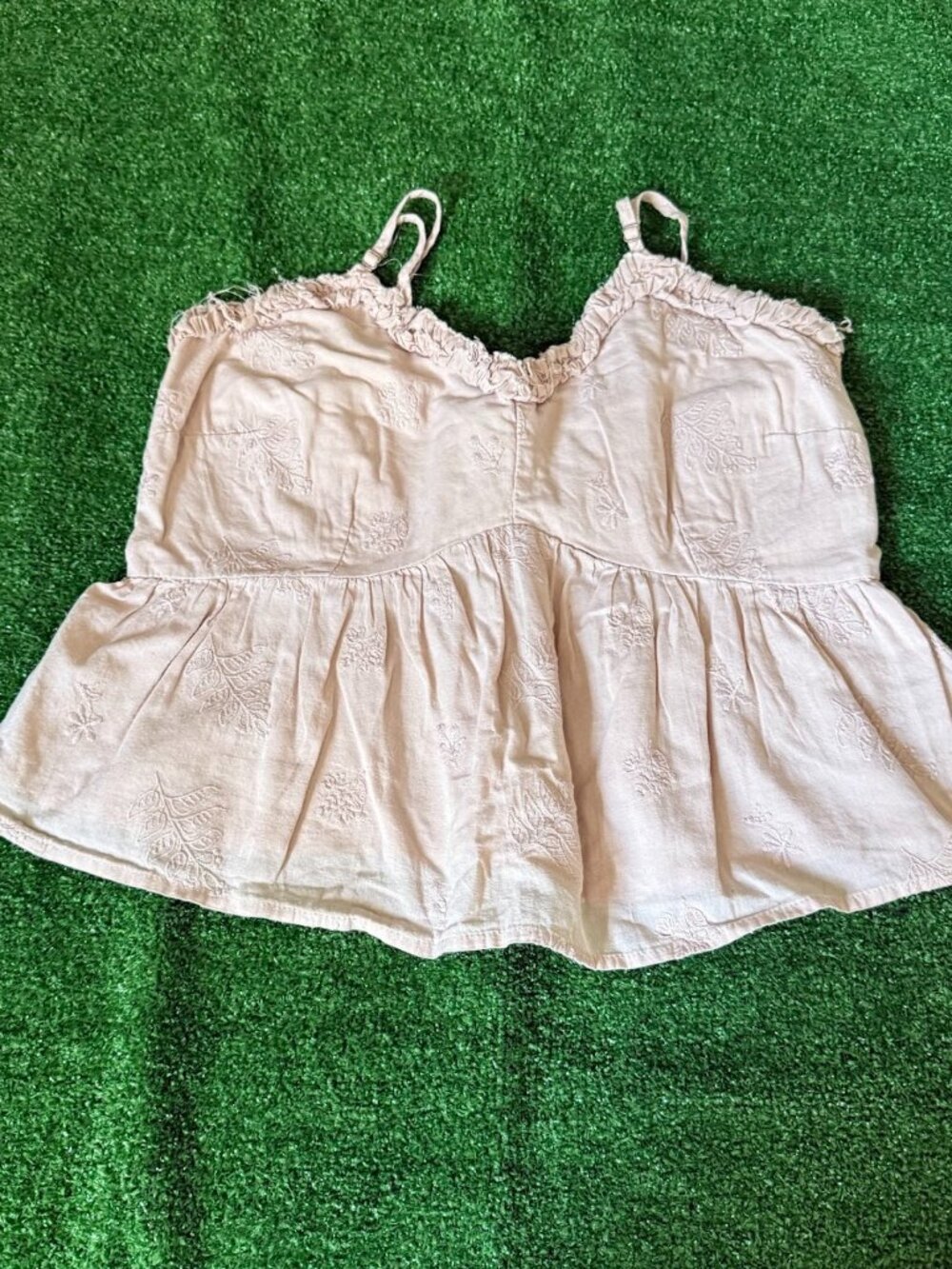 Japna Embroidered Ruffle Peplum Boho Cami Babydoll Tank Top Cotton Brown Size M